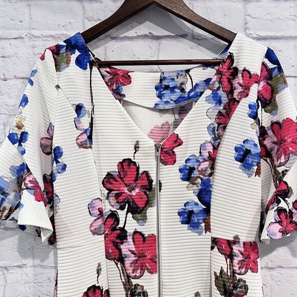 Julian Taylor Size 10 Midi White Floral Print Zip Back Ruffle Butterfly Sleeve - Picture 4 of 11